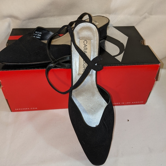 Cara Leigh Women's Black Fabric Block Heel Sling Back Shoe Size 6.5m - Picture 1 of 6